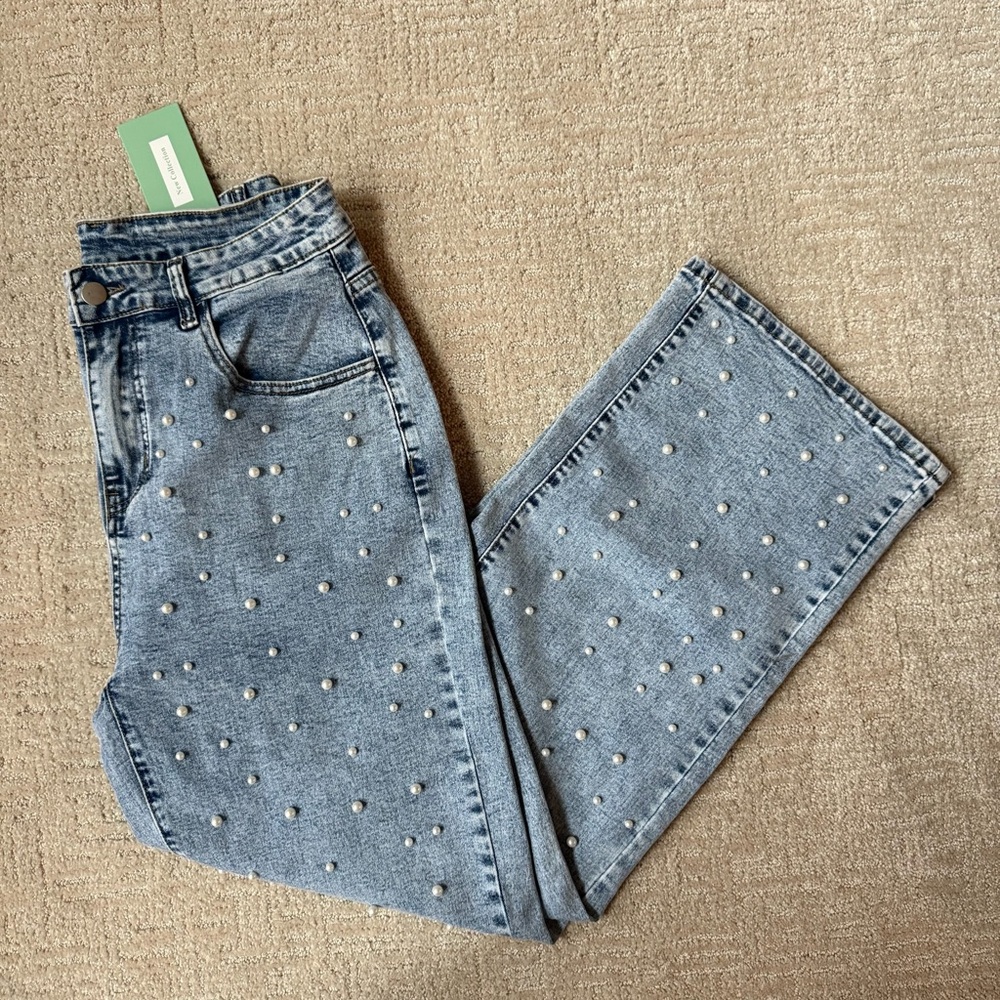 Pearl Embellished Blue Jeans